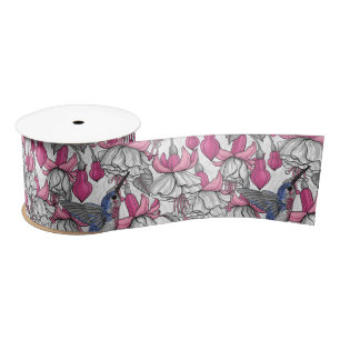 Ruban En Satin Fuchsia et colibris blancs