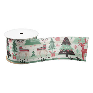 Ruban En Satin Fun Festif Noël Reindeer Vert