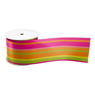 Ruban En Satin Fun Hot Pink, Lime Green et Deep Orange Stripes