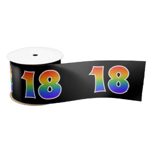 Ruban En Satin Fun, Rainbow Motif "18" Numéro d'événement (noir)