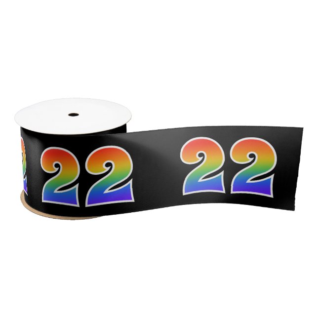 Ruban En Satin Fun, Rainbow Motif "22" Numéro d'événement (noir) (Bobine)