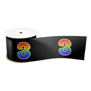 Ruban En Satin Fun, Rainbow Motif "3" Numéro d'événement (noir)