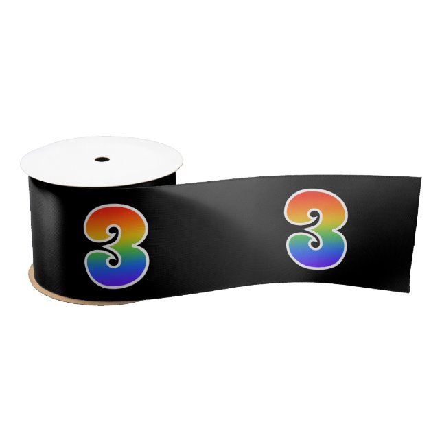 Ruban En Satin Fun, Rainbow Motif "3" Numéro d'événement (noir) (Bobine)