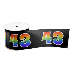 Ruban En Satin Fun, Rainbow Motif "43" Numéro d'événement (noir)