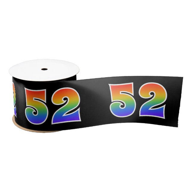 Ruban En Satin Fun, Rainbow Motif "52" Numéro d'événement (noir) (Bobine)