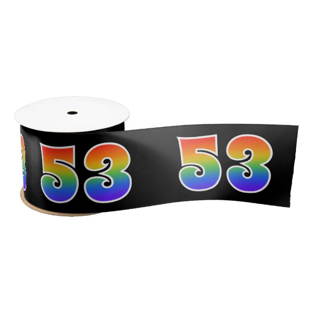 Ruban En Satin Fun, Rainbow Motif "53" Numéro d'événement (noir) (Bobine)