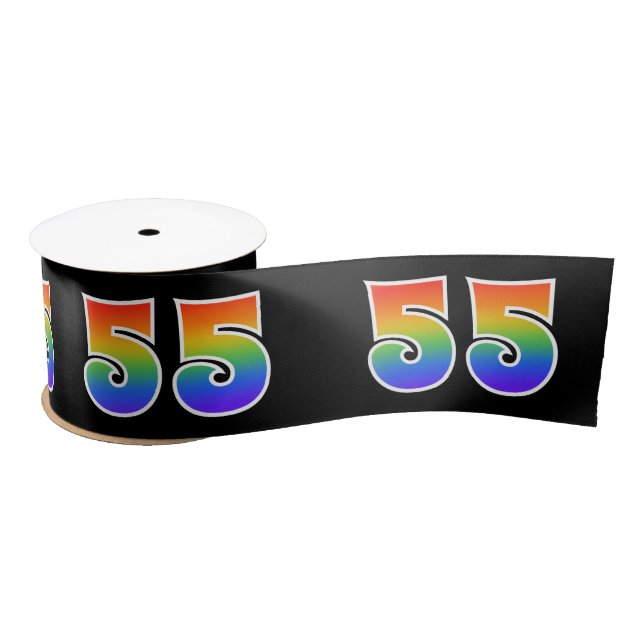 Ruban En Satin Fun, Rainbow Motif "55" Numéro d'événement (noir) (Bobine)
