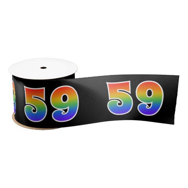 Ruban En Satin Fun, Rainbow Motif "59" Numéro d'événement (noir) (Bobine)