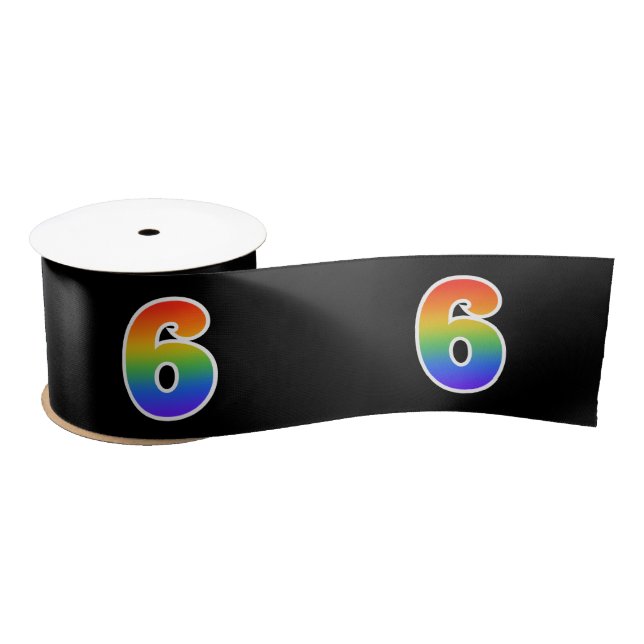 Ruban En Satin Fun, Rainbow Motif "6" Numéro d'événement (noir) (Bobine)