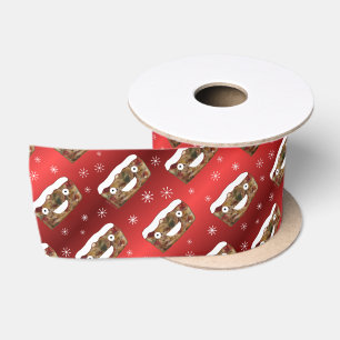 Ruban En Satin Funky Noël Fruitcake Motif Rouge