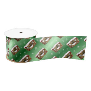 Ruban En Satin Funky Noël Fruitcake Motif Vert