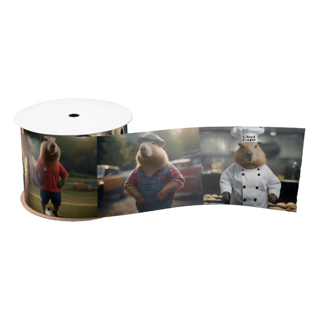 Ruban En Satin Funny Capybara Photo Collage, (Bobine)