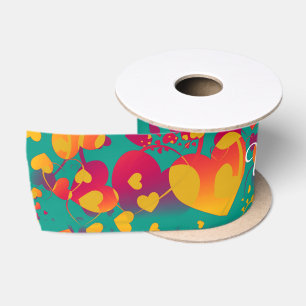 Ruban En Satin Funny Heart Motif IX - vert rouge jaune
