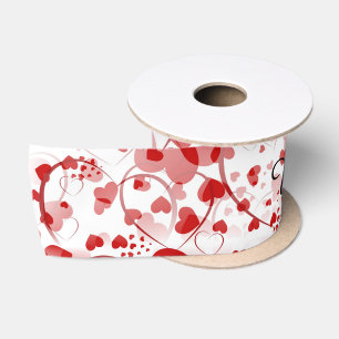 Ruban En Satin Funny Heart Motif VII - rouge blanc