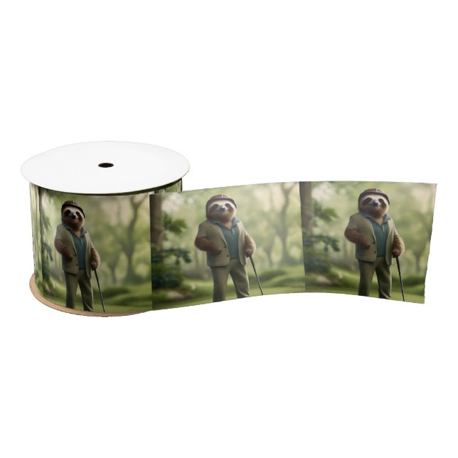 Ruban En Satin Funny Sloth Golf Player, (Bobine)