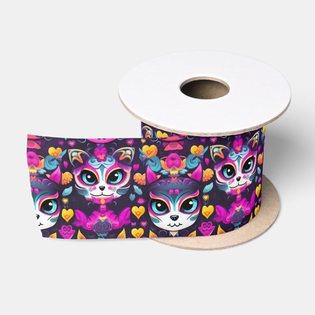 Ruban En Satin 😻 Gatos de Muertos Fiesta (Bobine)