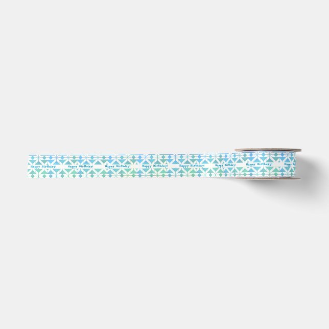 Ruban En Satin Géométrie bleue, Turquoise et blanche (Devant)
