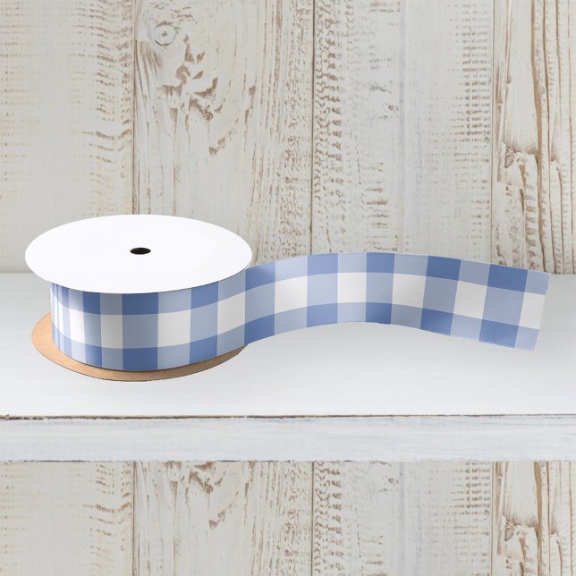 Ruban En Satin Gingham à carreaux bleu barbeau (Créateur téléchargé)