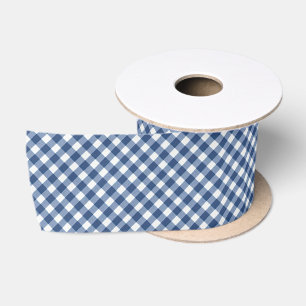 Ruban En Satin Gingham bleu marine et ivoire diagonal