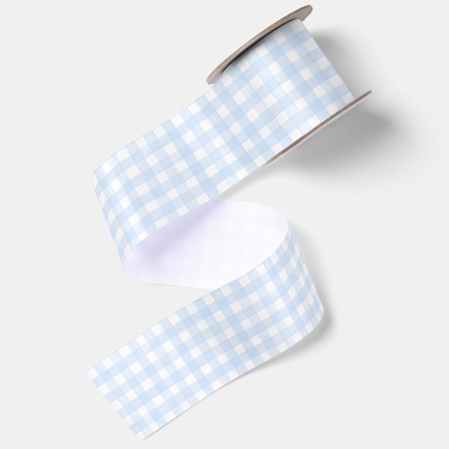 Ruban En Satin Gingham Classique Bleu Poussiéreux (Dos)