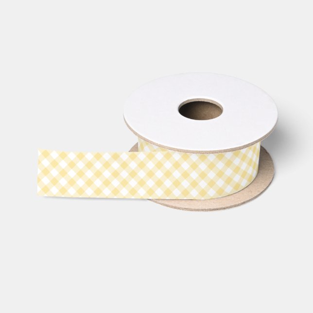 Ruban En Satin Gingham Rétro Jaune Canari (Bobine)