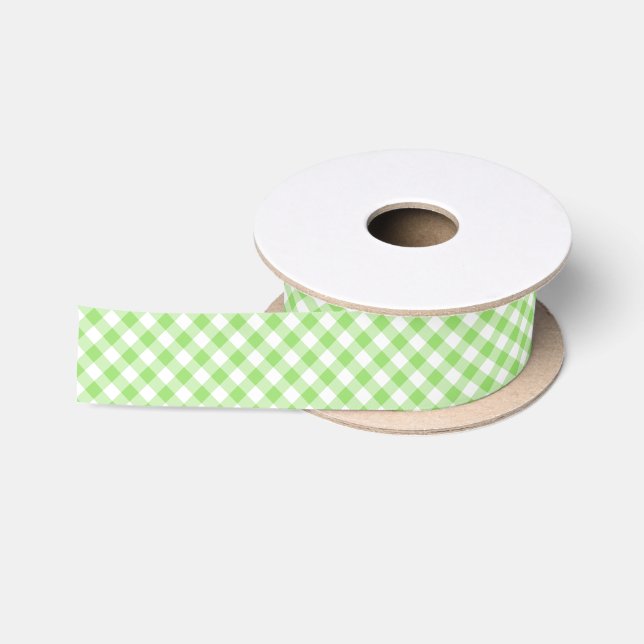 Ruban En Satin Gingham Rétro Vert Printemps (Bobine)