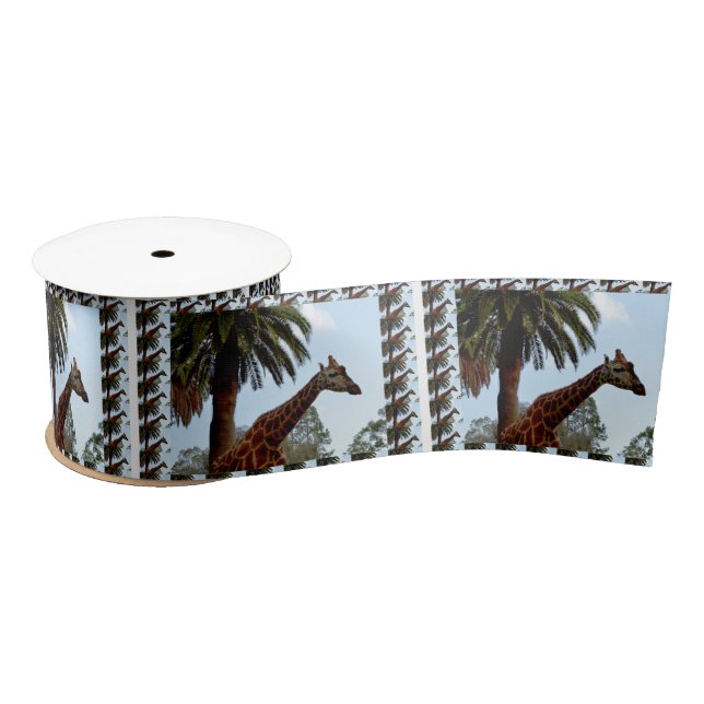 Ruban En Satin Girafe Avec Girafe Edifice, (Bobine)