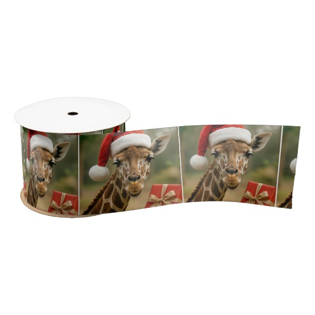 Ruban En Satin Girafe de Noël avec cadeau de fête (Bobine)