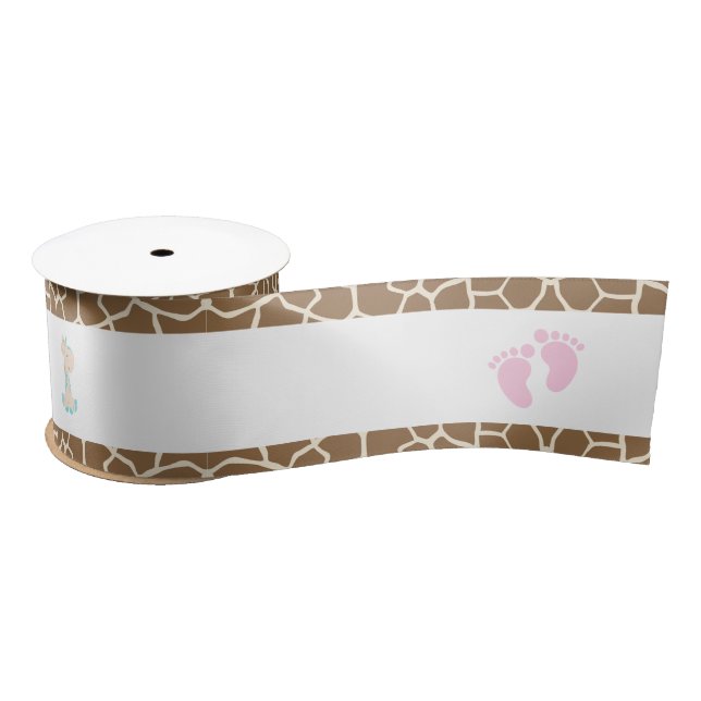 Ruban En Satin Giraffe Baby shower fille rose (Bobine)