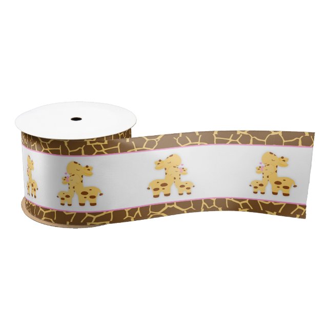 Ruban En Satin Giraffe Baby shower fille rose (Bobine)