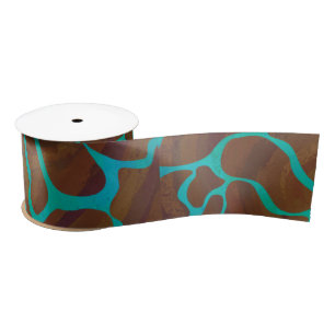 Ruban En Satin Giraffe Impression Brown et Turquoise