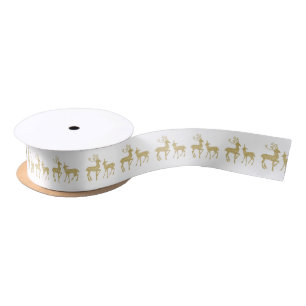 Ruban En Satin Gold Christmas cerf or parties scintillant or et b