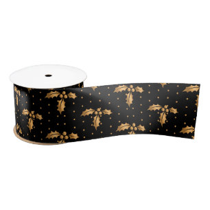 Ruban En Satin Gold et Black Christmas Holly