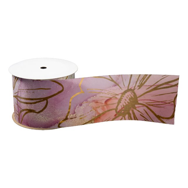 Ruban En Satin Gold Floral Abstrait Pastel (Bobine)