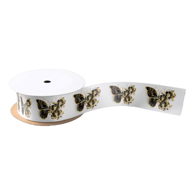 Ruban En Satin Gold flower Butterfly with Black Orchid (Bobine)