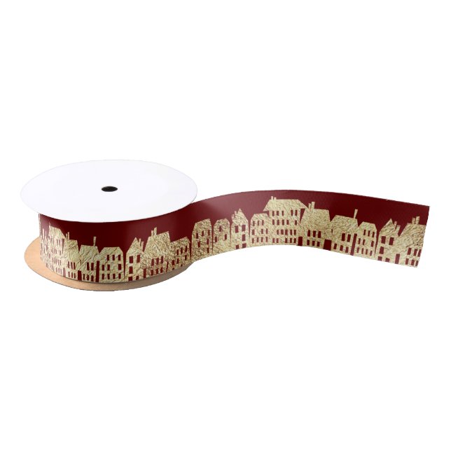 Ruban En Satin Gold Foil Festive Rouge (Bobine)
