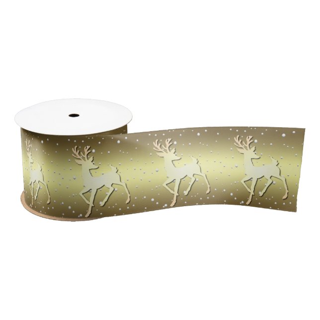 Ruban En Satin Golden Reindeer Snowy Holiday Satin Ribbon (Bobine)