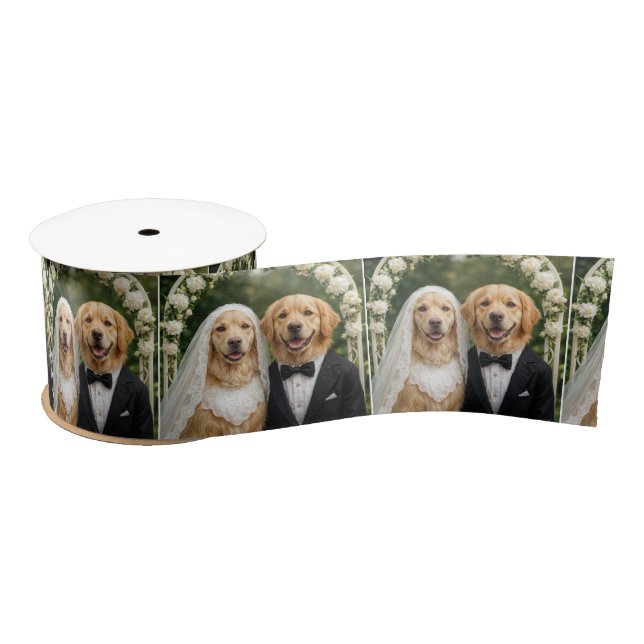 Ruban En Satin Golden Retriever Bride and Groom Portrait (Bobine)