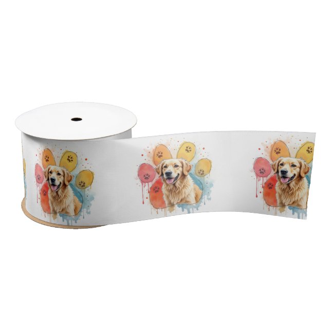 Ruban En Satin Golden Retriever dans une empreinte (Bobine)