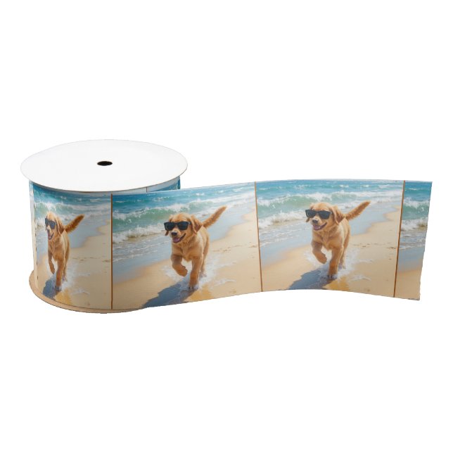 Ruban En Satin Golden Retriever Puppy Walking the Beach (Bobine)