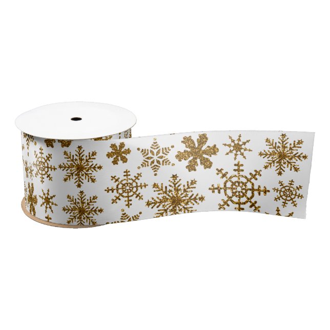 Ruban En Satin Golden Sparkling Snowflakes Joyeux Noël (Bobine)