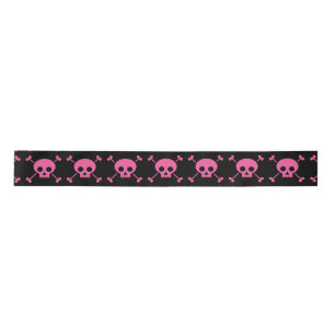 Ruban En Satin Goth Girl Pink Black Skuls Motif Cool