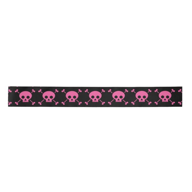 Ruban En Satin Goth Girl Pink Black Skuls Motif Cool (Devant)