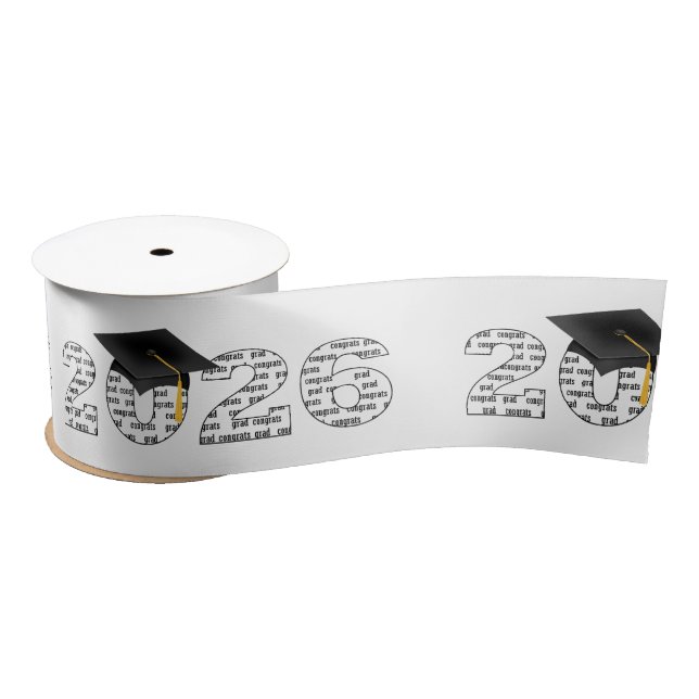 Ruban En Satin Graduation 2026 Congrats Grad Word Cloud on White (Bobine)