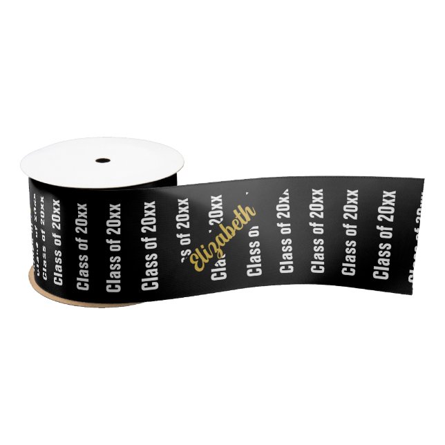 Ruban En Satin Graduation Black White and Gold Graduate's Name (Bobine)