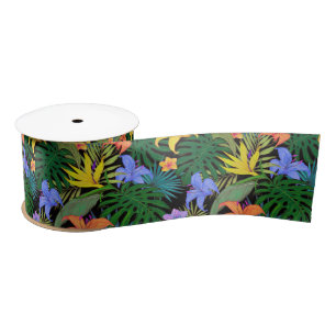 Ruban En Satin Graphique de fleur d'Aloha de Hawaii tropical