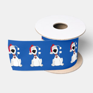 Ruban En Satin Graphisme de chien de Noël avec chapeau 