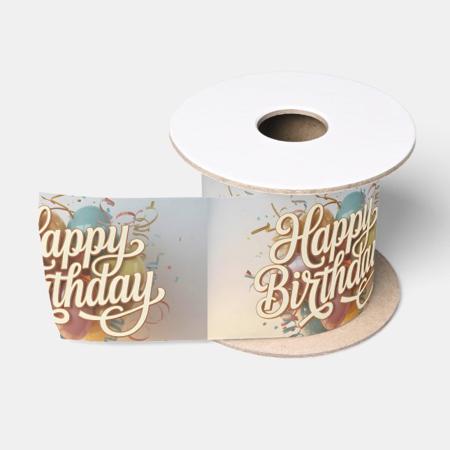 Ruban En Satin Graphisme élégant "Joyeux Anniversaire" en script  (Bobine)