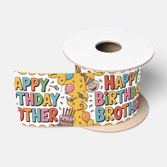 Ruban En Satin Graphisme "JOYEUX ANNIVERSAIRE FRÈRE" joyeux (Bobine)