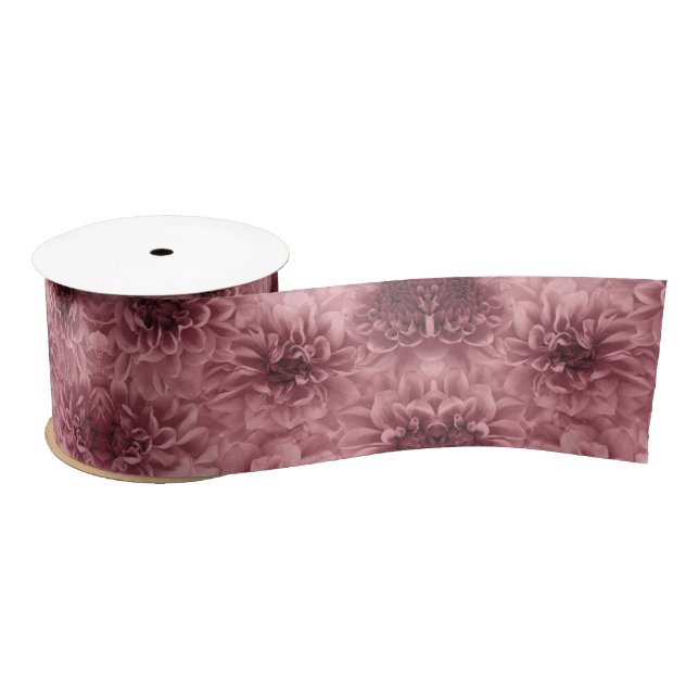 Ruban En Satin Grappe florale Mauve Dahlias (Bobine)